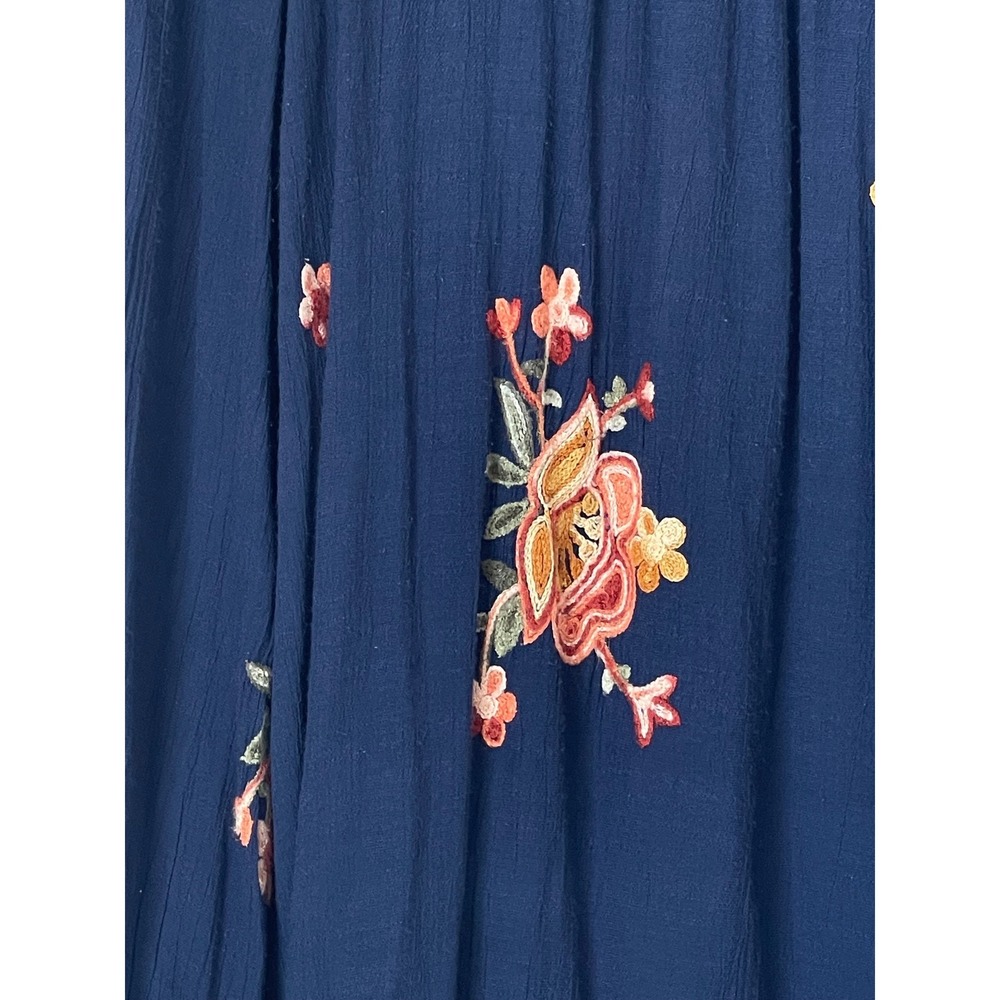 Fig and Flower Women Blue Embroidered Floral Peasant Blouse XL Long Sleeve Boho - Picture 4 of 16